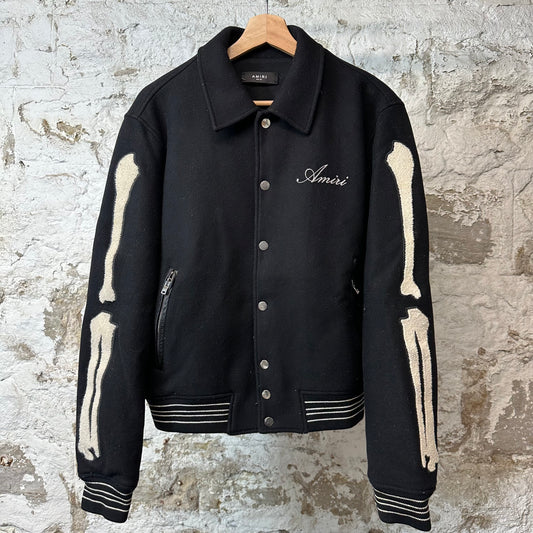 Amiri Cream Bone Varsity Jacket Black Sz XL (52)