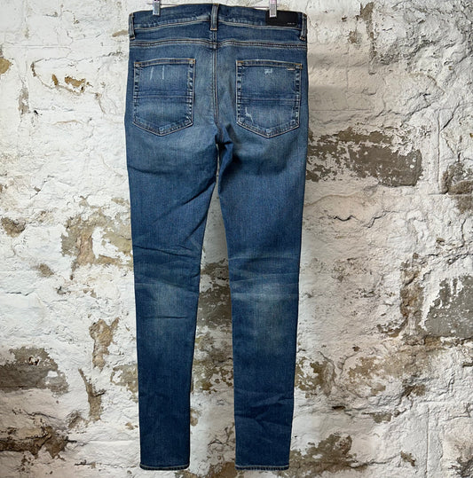 Amiri MX1 Orange Suede Dark Blue Denim Jeans Sz 33