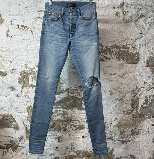 Amiri Knee Hole Plain Blue Denim Jeans Sz 28