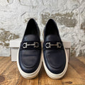 Ferragamo Gancini Navy White Loafer Sz 10
