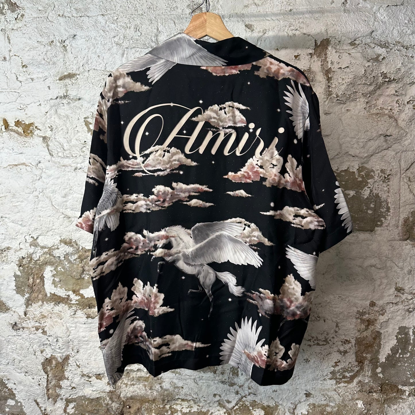 Amiri Pegasus Silk Black Button Up Shirt Sz L