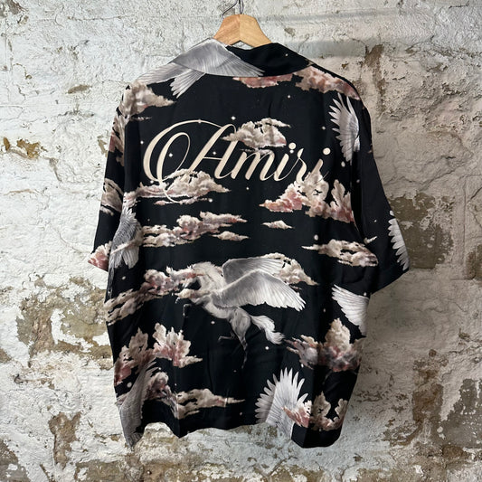 Amiri Pegasus Silk Black Button Up Shirt Sz L