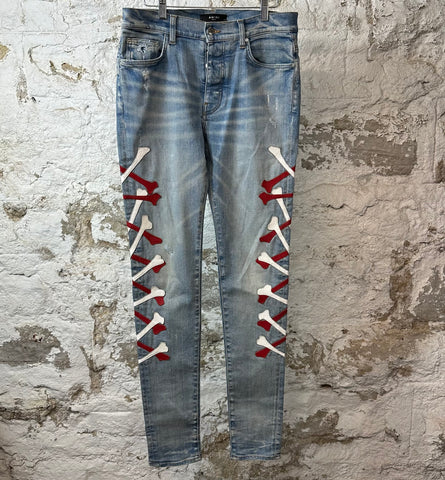 Amiri Red White Bone Blue Denim Jeans Sz 32