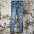 Amiri MX1 Camo Patch Blue Denim Jeans Sz 29