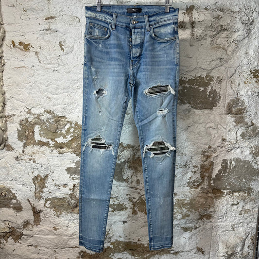 Amiri MX1 Camo Patch Blue Denim Jeans Sz 29