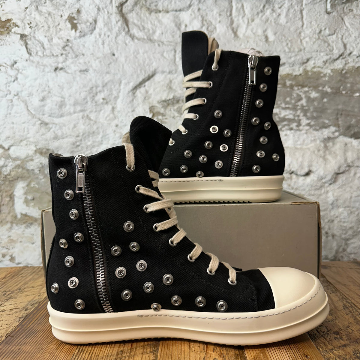 Rick Owens High Studded Eyelettes Black Milk Sneaker Sz 11 (44)