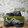 Gucci Rhyton Navy GG Monogram Beige Sneaker Sz 8.5
