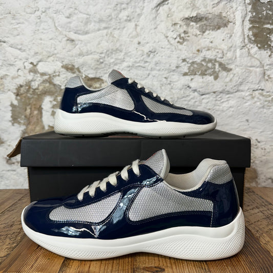 Prada Americas Cup Navy Patent Gray White Sneaker Sz 9