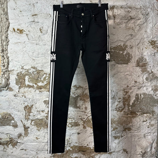 Amiri White AM Stripe Black Denim Jeans Sz 33