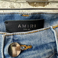 Amiri MX1 Cream Woven Core Logo Blue Denim Jeans Sz 30