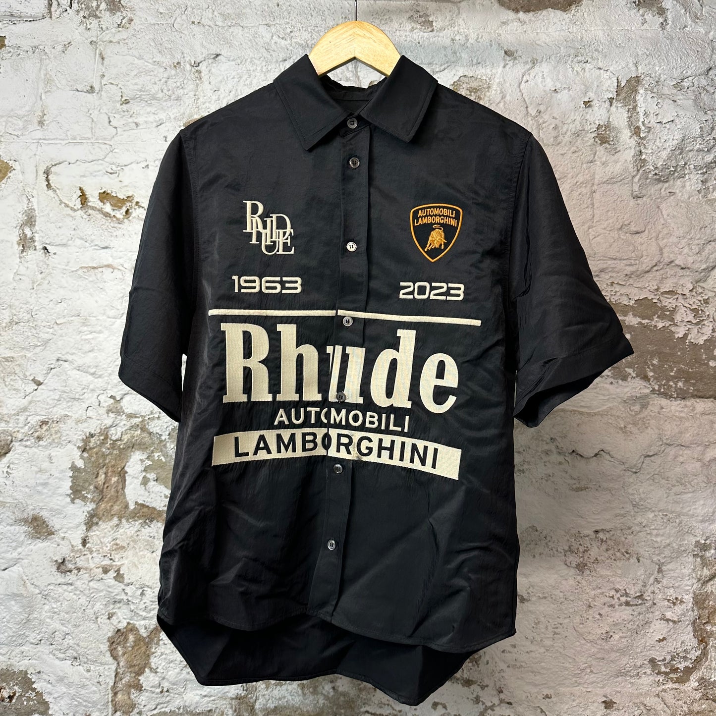 Rhude Lamborghini Nylon Button Up Shirt Black Sz L (Flawed)