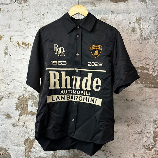 Rhude Lamborghini Nylon Button Up Shirt Black Sz L (Flawed)