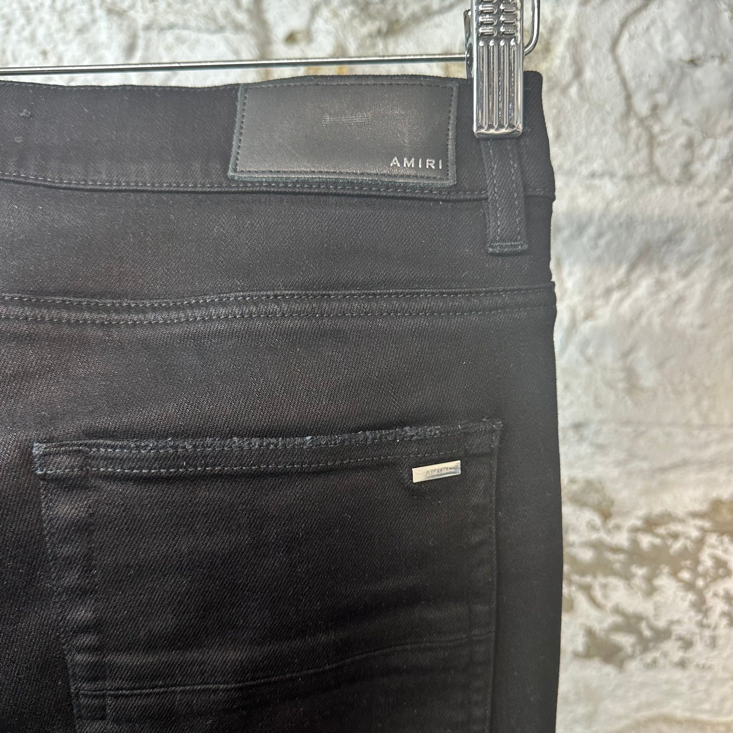 Amiri MX1 Black Leather Black Denim Jeans Sz 33