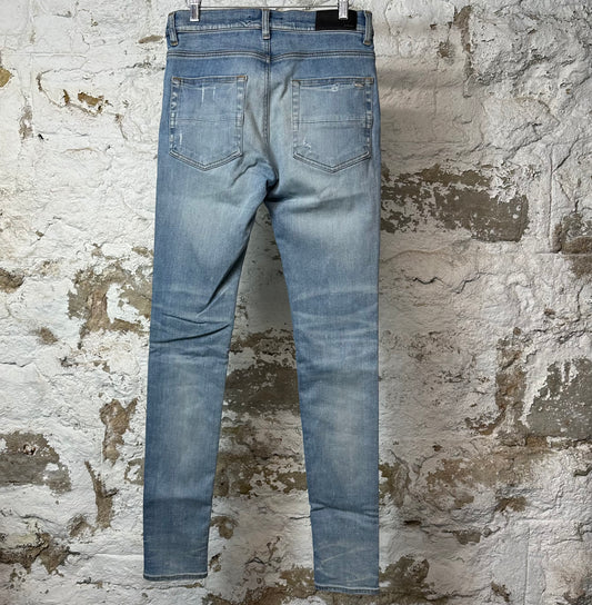 Amiri MX1 Cream Suede Blue Denim Jeans Sz 30