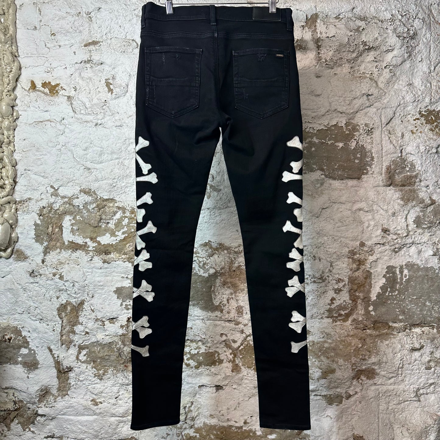 Amiri SIlver Bones Black Denim Jeans Sz 32