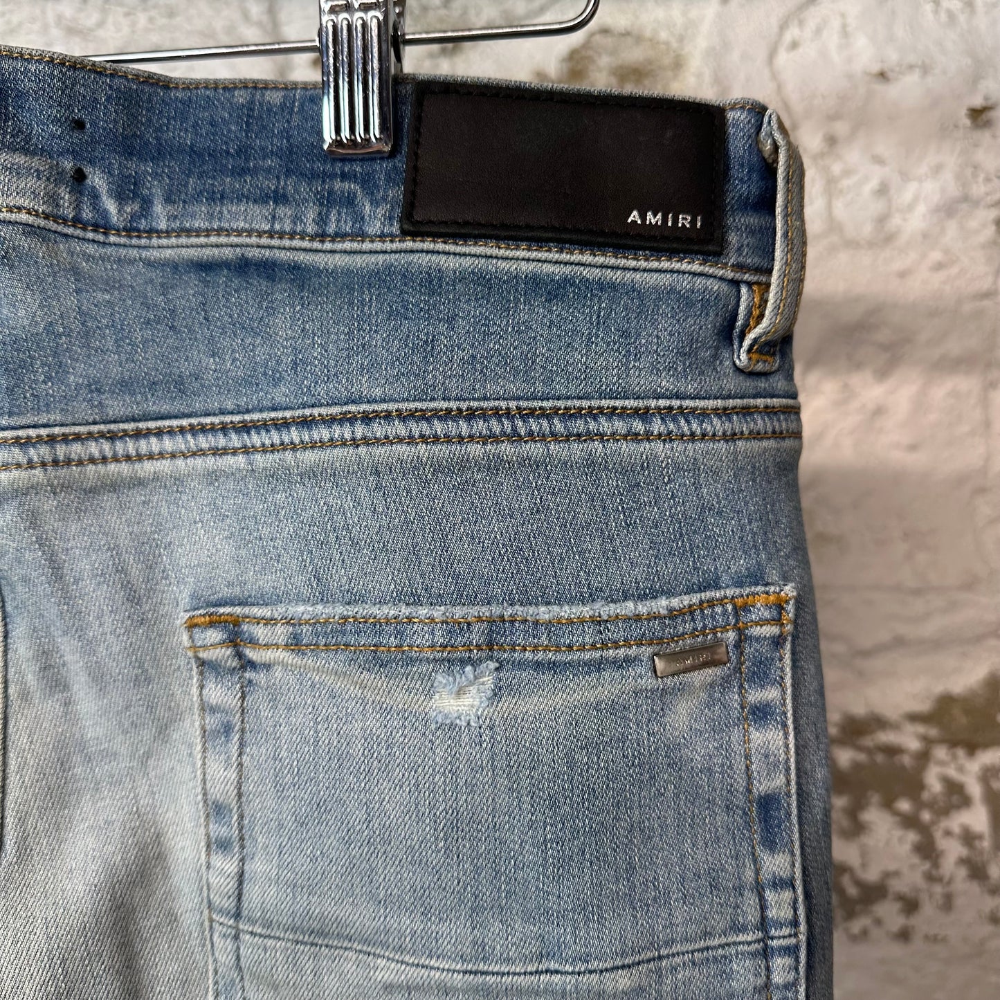 Amiri Plain Blue Distressed Denim Jeans Sz 32