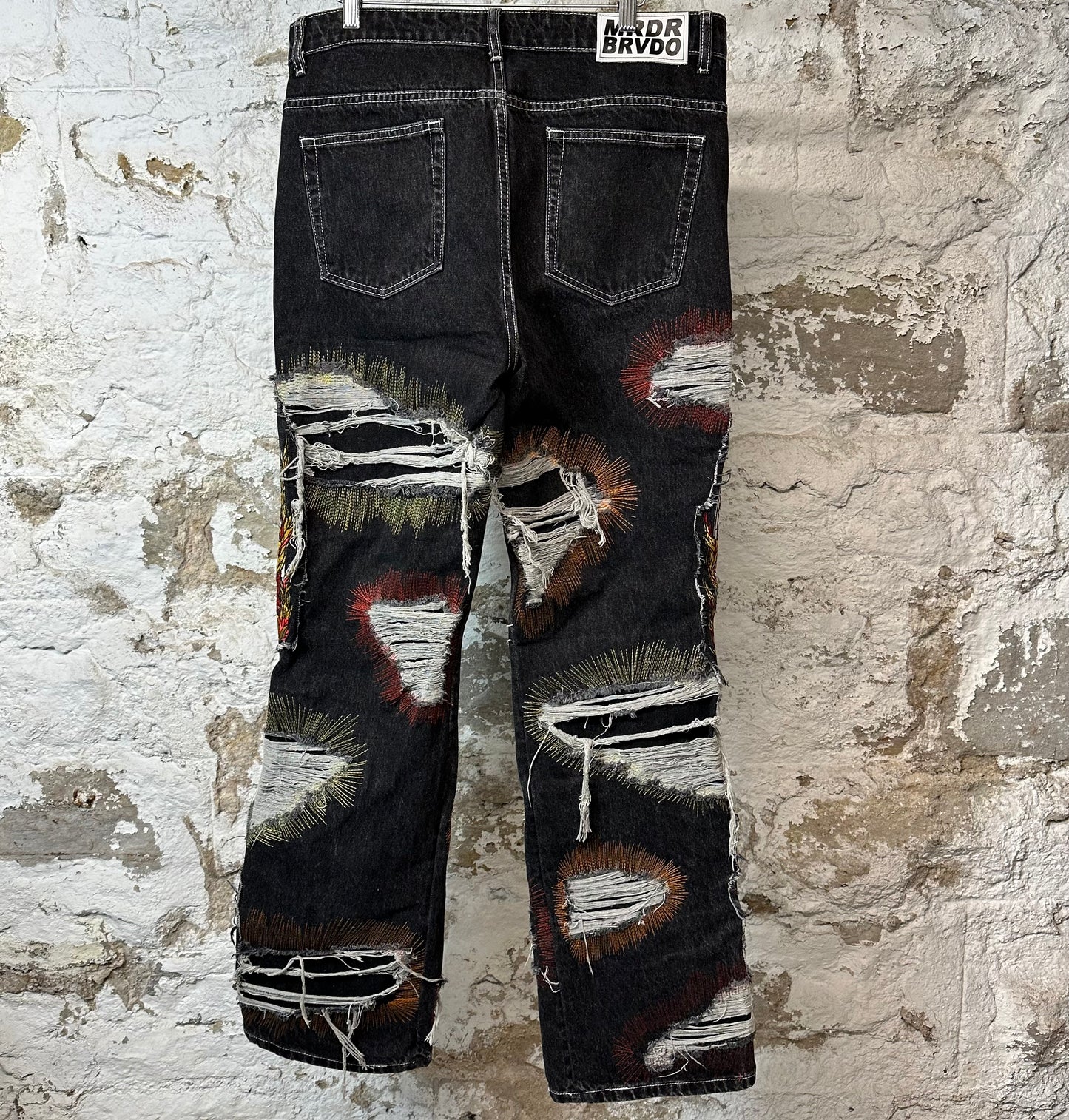 Who Decides War Stained Glass Flame Black Denim Jeans Sz 34