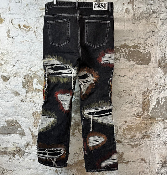 Who Decides War Stained Glass Flame Black Denim Jeans Sz 34