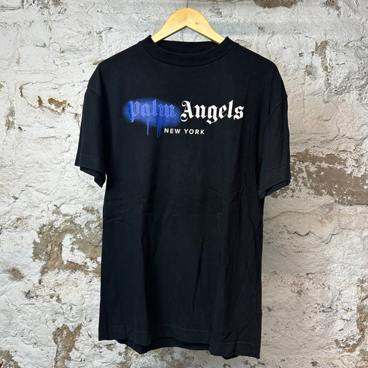 Palm Angels Blue Spray NY T-shirt Black Sz S