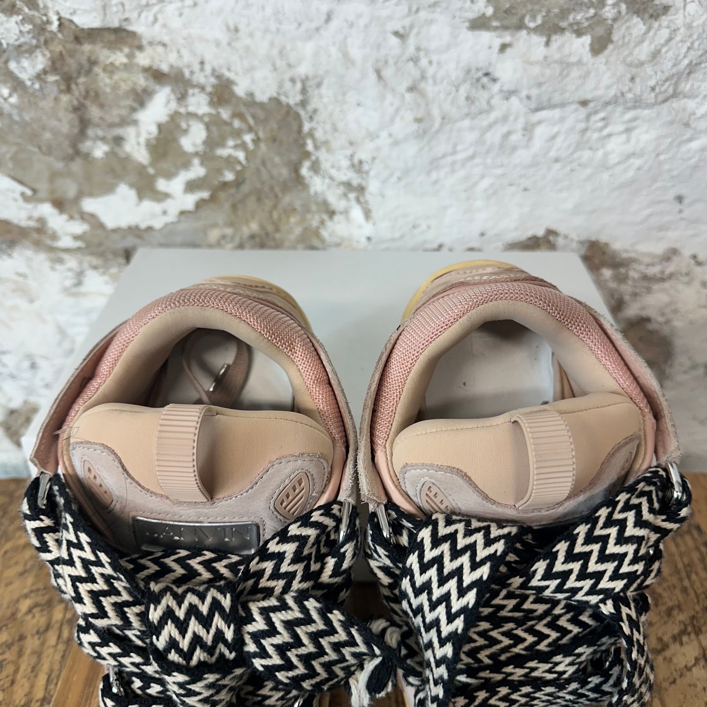 Lanvin Curb Black White Lace Pink Sneaker Sz 6.5 (39)
