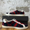 Gucci Red GG Monogram Navy Terry Ace Sneaker Sz 10