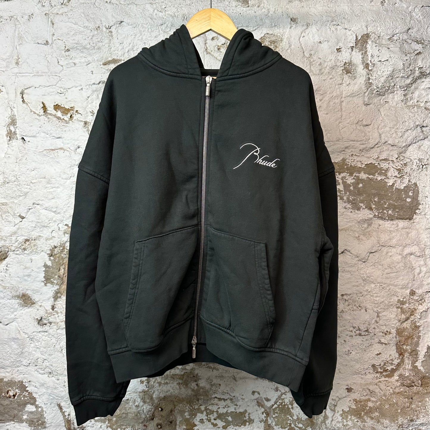Rhude Script Zip Up Hoodie Black Sz M DS
