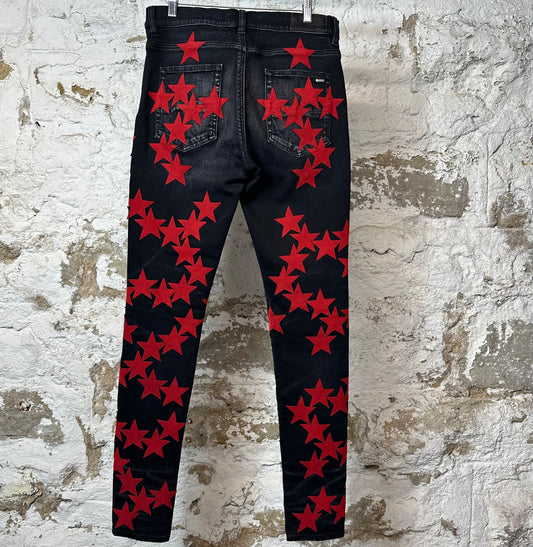 Amiri Red Suede Star Chemist Black Denim Jeans Sz 32