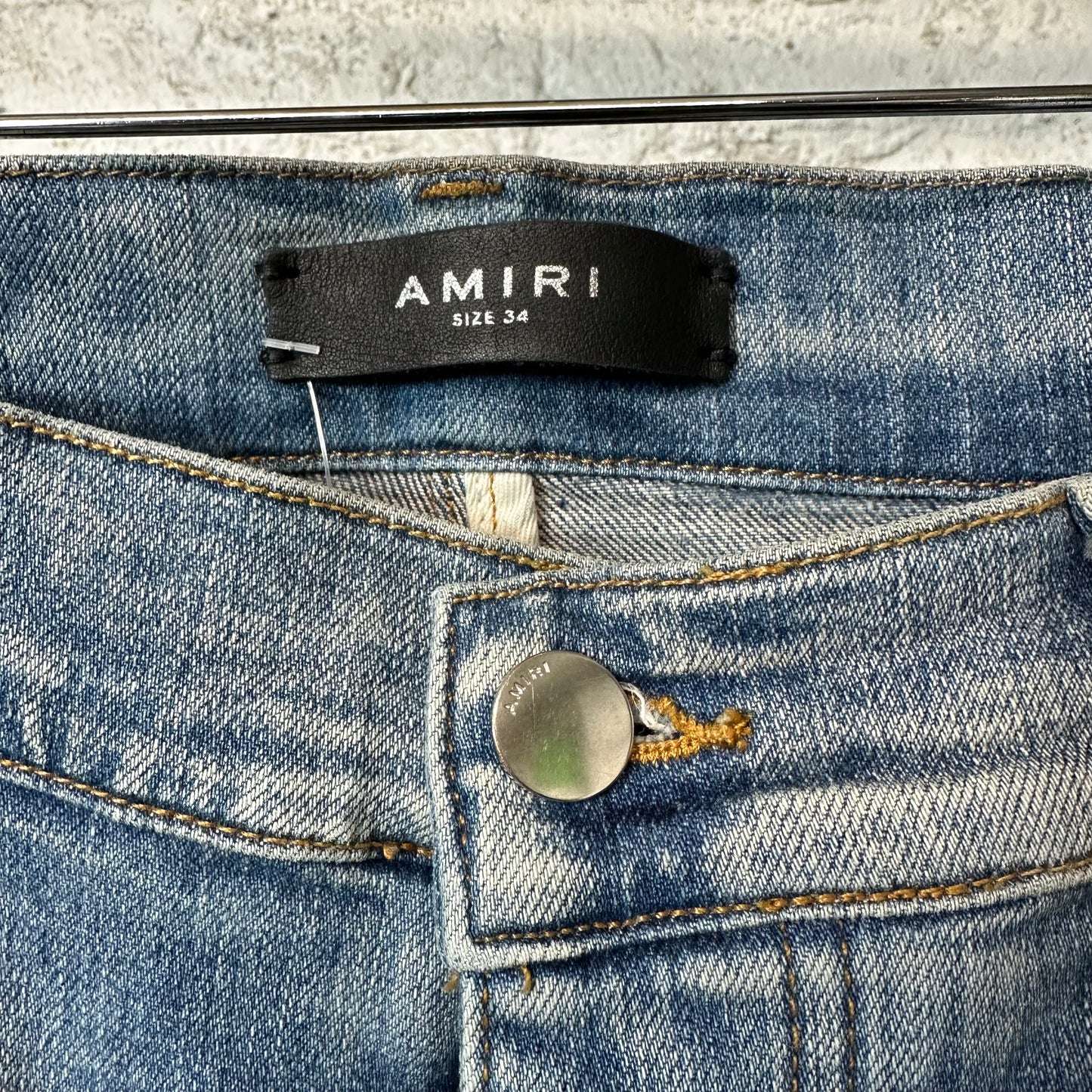 AMiri Teal Blue Gradient Bones Blue Denim Jeans Sz 34