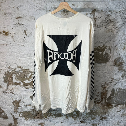 Rhude Checkered Sleeve Cross Cream Long Sleeve Sz S