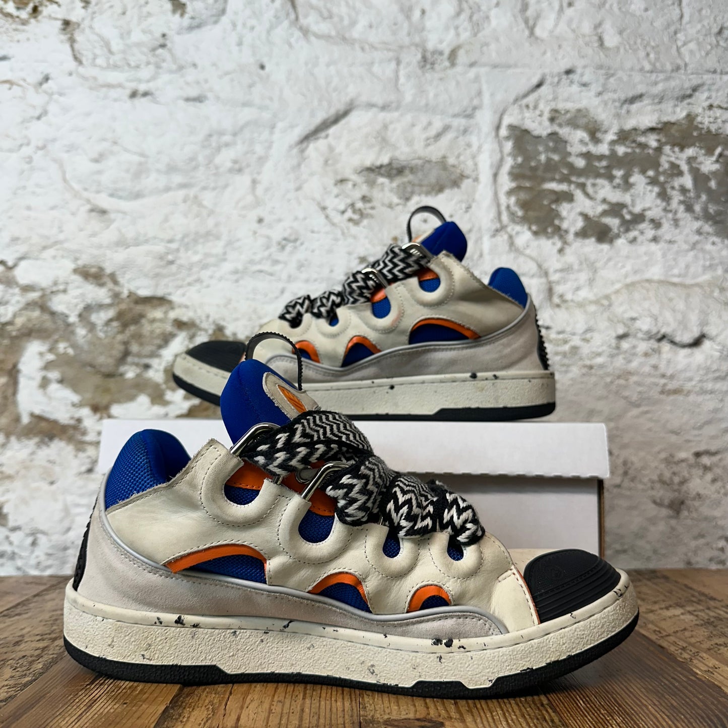 Lanvin Curb Black White Lace Blue Cream Sneaker Sz 9 (42)