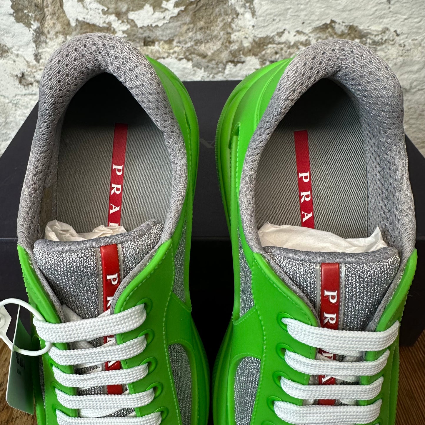 Prada Americas Cup Green Rubber Sneaker Sz 7 (40) DS