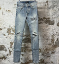 Amiri MX1 Black Leather Washed Blue Denim Jeans Sz 28