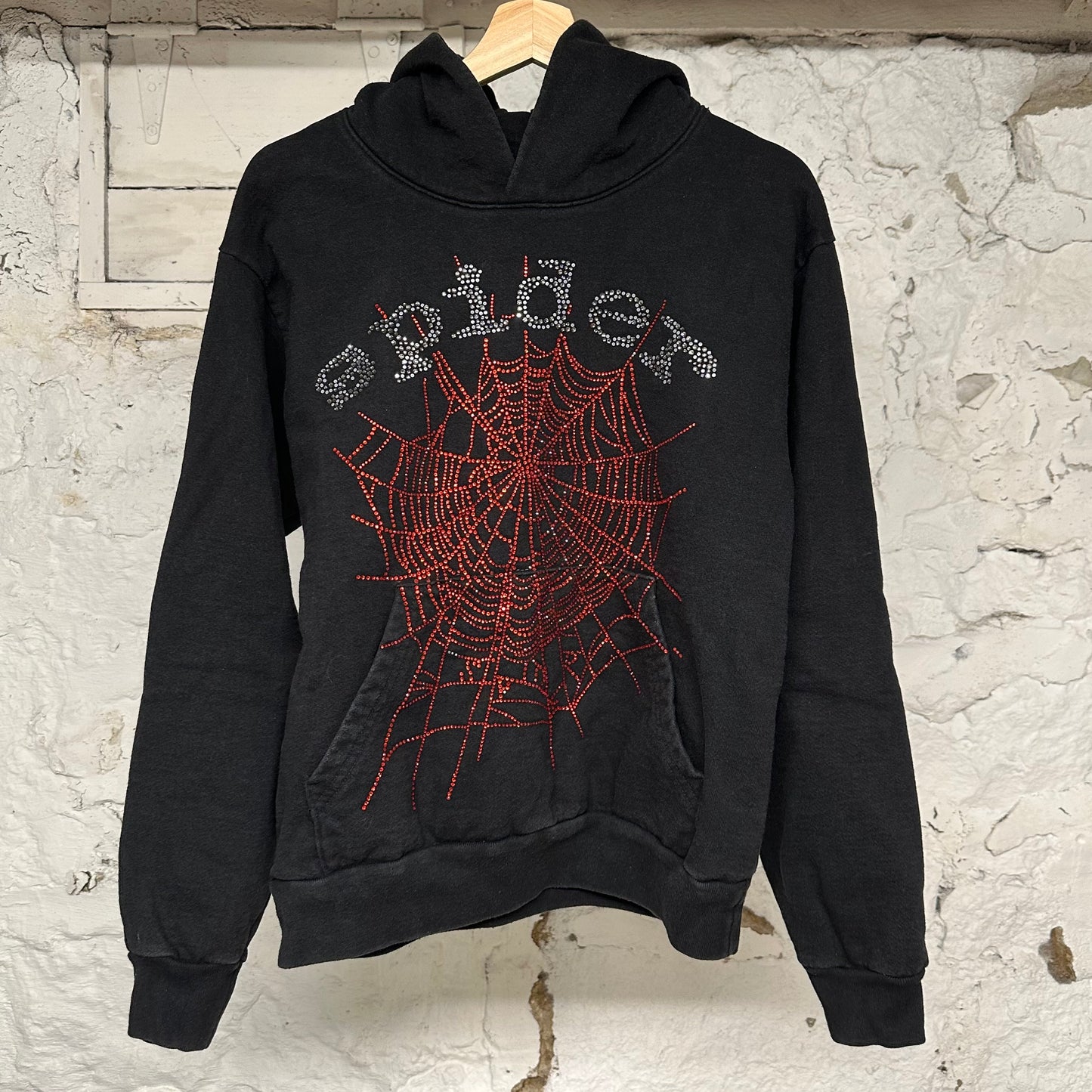 Spider Crystals Black Red Hoodie Sz S