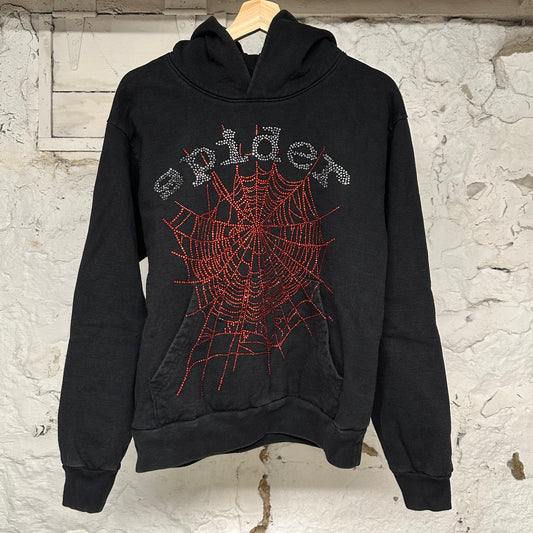 Spider Crystals Black Red Hoodie Sz S