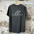 Dior Flower Logo Distressed Faded Black T-Shirt Sz XS