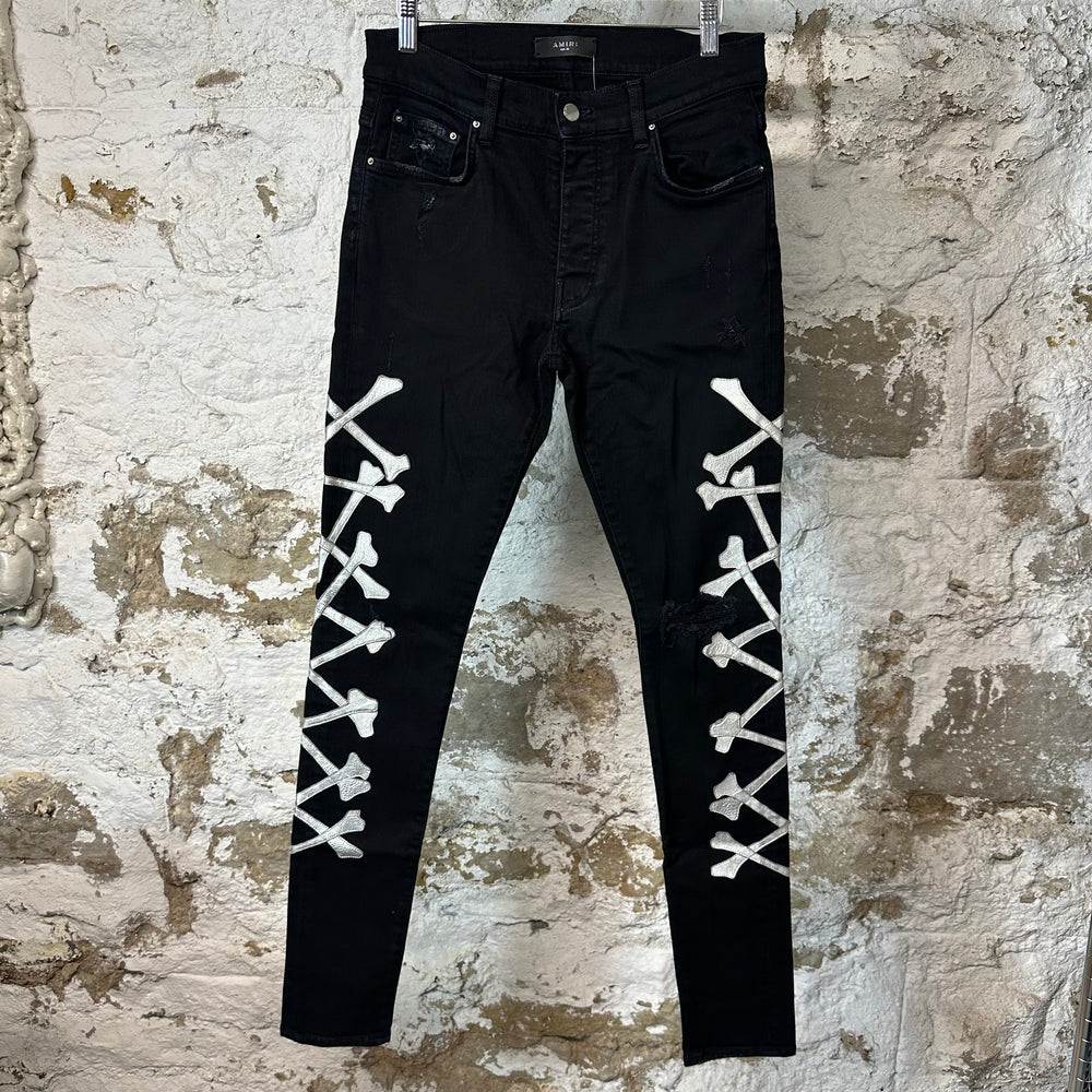 Amiri Silver Bones Black Denim Jeans Sz 32