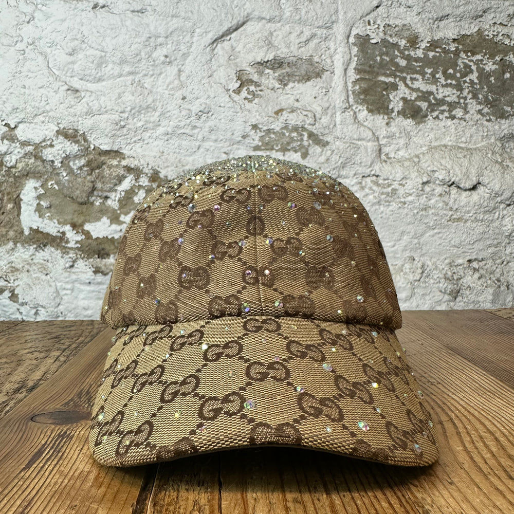 Gucci Beige GG Monogram Crystals Hat Sz M