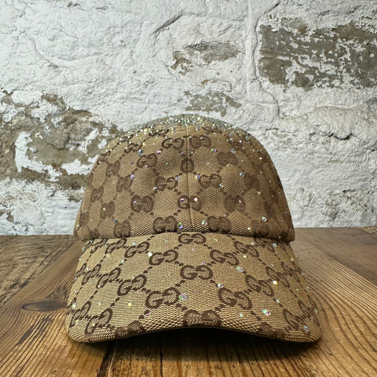 Gucci Beige GG Monogram Crystals Hat Sz M
