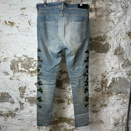Amiri Green Camo Bones Blue Denim Jeans Sz 33
