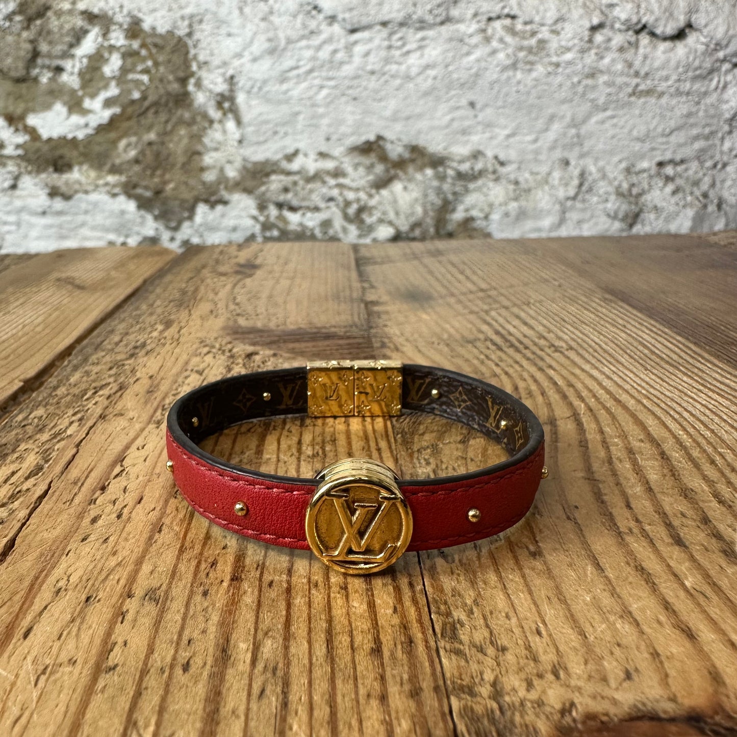 Louis Vuitton Reversible Brown Monogram Red Bracelet
