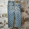 Louis Vuitton 3D Damier Blue Denim Flare Jeans Sz 31