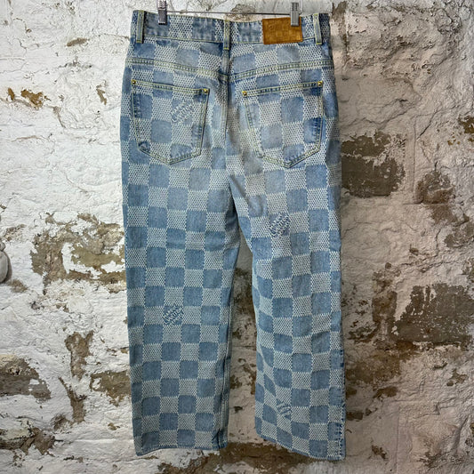 Louis Vuitton 3D Damier Blue Denim Flare Jeans Sz 31