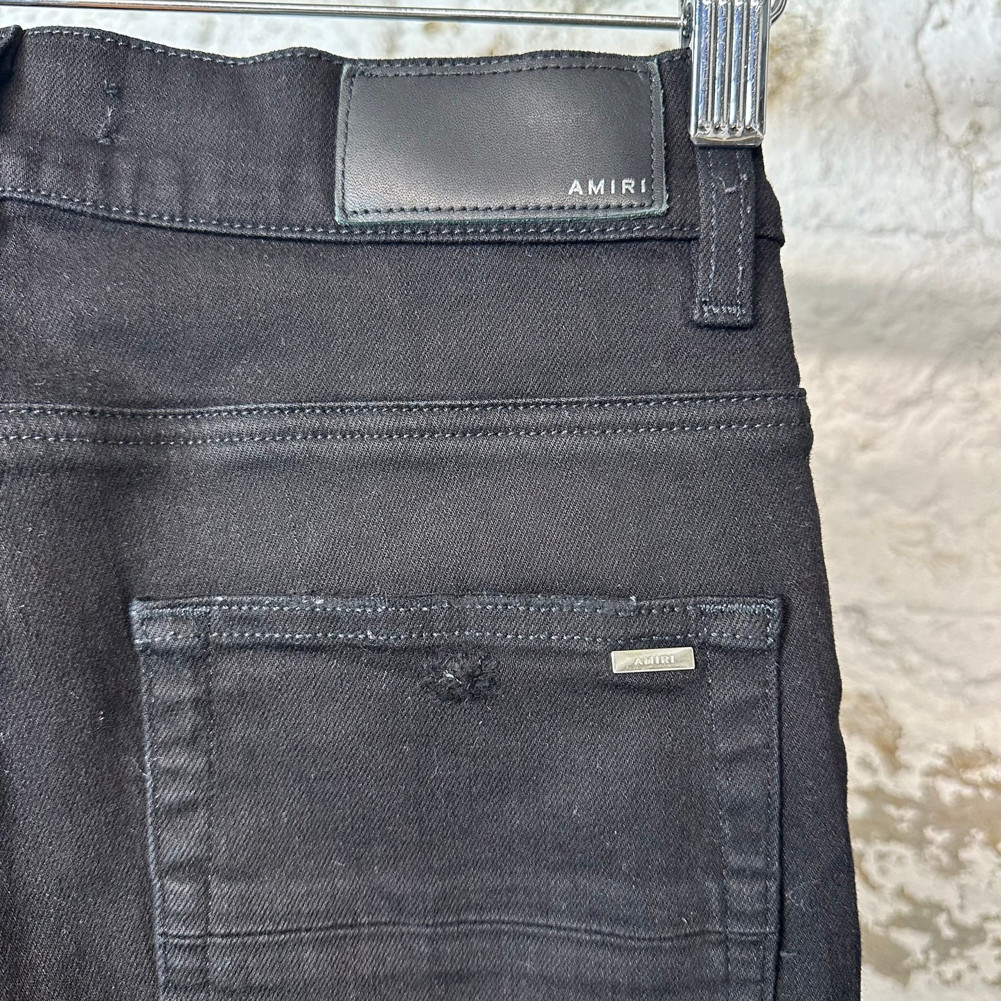 Amiri Knee Rip Blue Gradient Bones Black Denim Jeans Sz 28