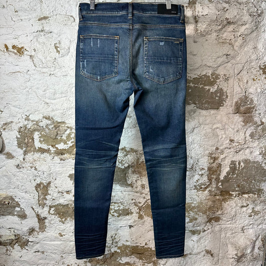 Amiri MX1 Orange Suede Dark Blue Denim Jeans Sz 32