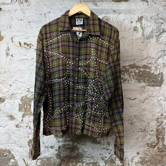 Vale Green Purple Rhinestone Flannel Sz M