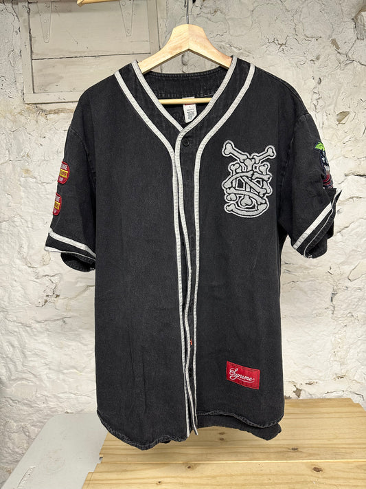 Supreme Black Denim Patch Jersey Sz L