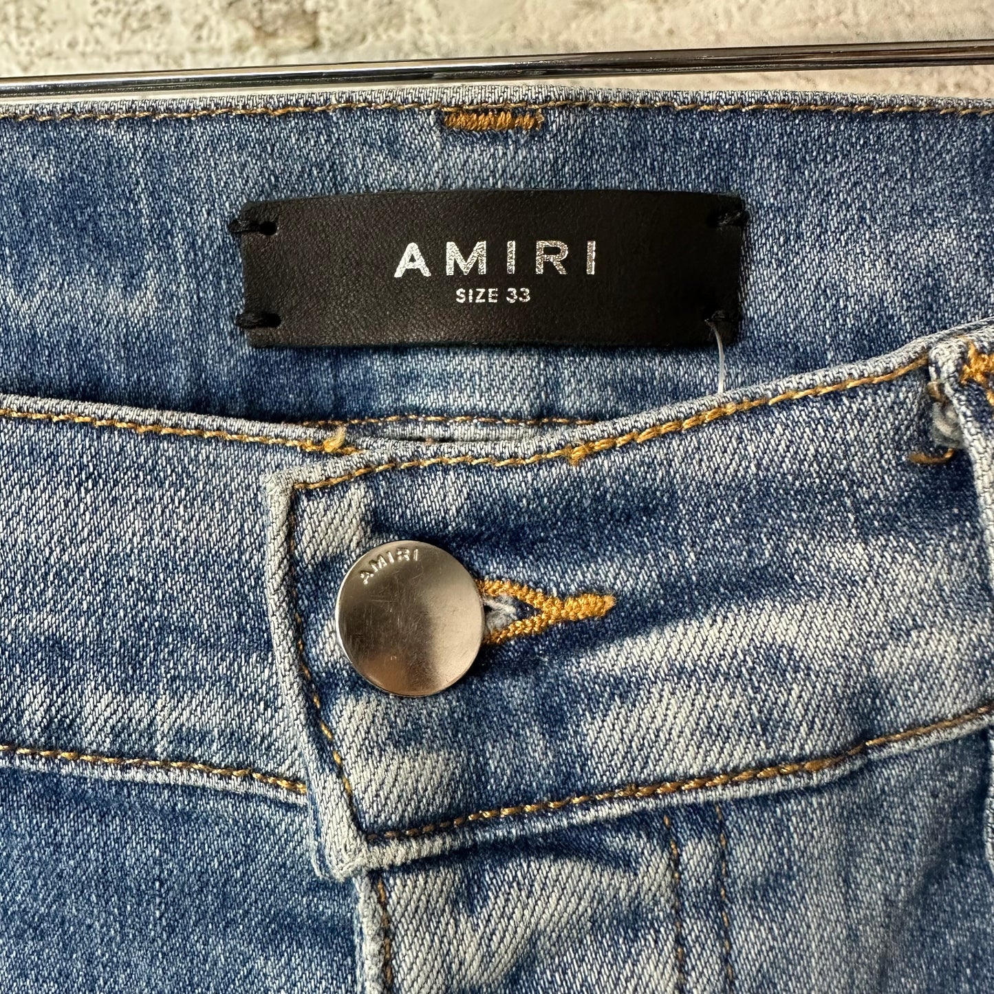 Amiri MX1 Red Suede Blue Denim Jeans Sz 33