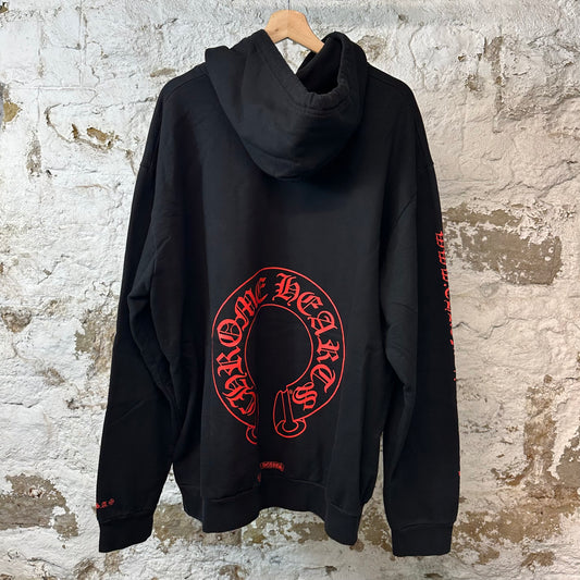 Chrome Hearts Red Horseshoe Pullover Hoodie Black Sz XXL