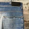 Amiri Knee Rip Distress Side Spell Blue Denim Jeans Sz 34