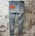 Amiri MX1 Orange Paisley Patches Blue Denim Jeans Sz 36